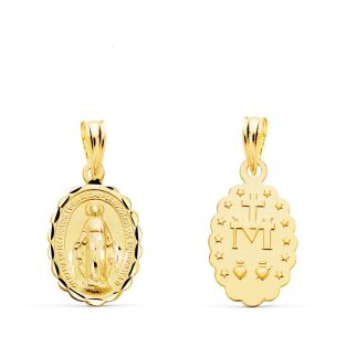 18K MEDALLA VIRGEN DE LA MILAGROSA OVAL TALLADA 15X11 MM