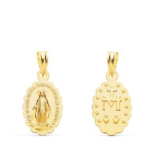 18K MEDALLA VIRGEN DE LA MILAGROSA OVAL MATIZADA 15X10 MM