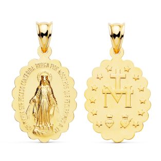 18K MEDALLA VIRGEN DE LA MILAGROSA OVAL MATIZADA 25X18 MM