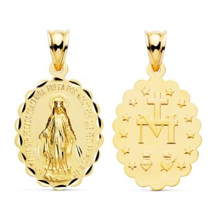 18K MEDALLA VIRGEN DE LA MILAGROSA OVAL TALLADA 25X18 MM