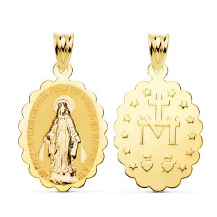 18K MEDALLA ESCAPULARIO VIRGEN DE LA MILAGROSA BRILLO 18x11 MM