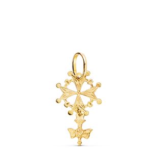 18K CRUZ DE HUGUENOTTE ORO AMARILLO CON PALOMA. 24 X 14 MM