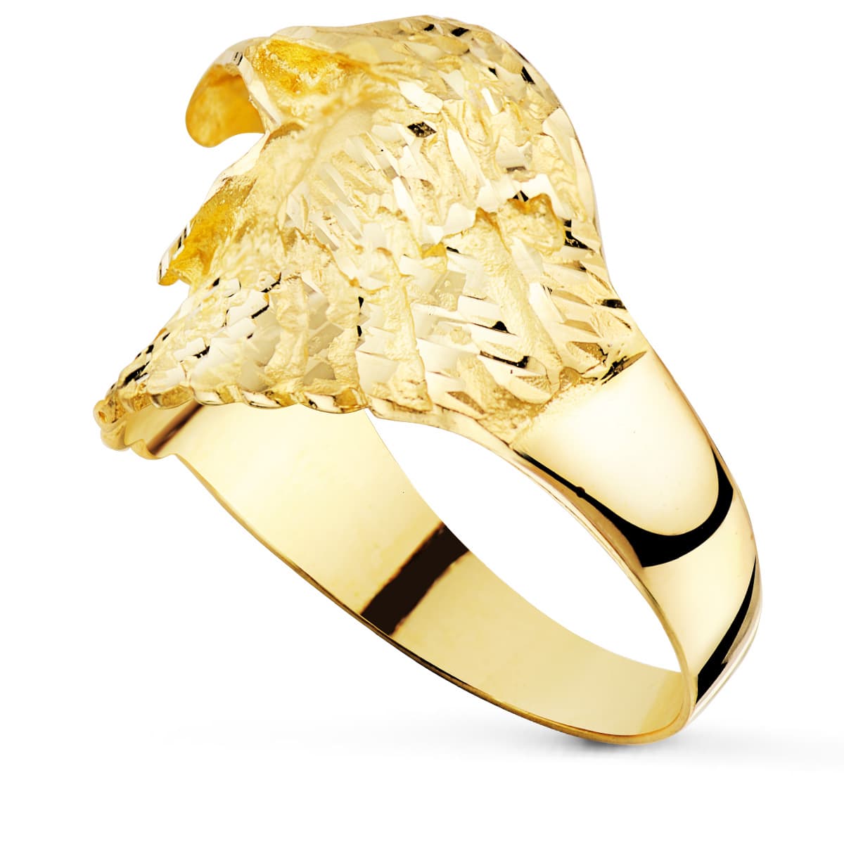 18K SELLO MACIZO ORO AMARILLO AGUILA CALVA AMERICANA TALLADA ANCHO 19 MM - Imagen 2