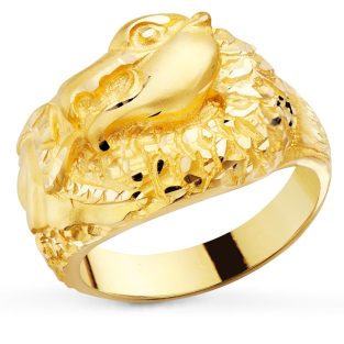 18K SELLO ORO AMARILLO MACIZO DRAGON TALLADO ANCHO 20 MM