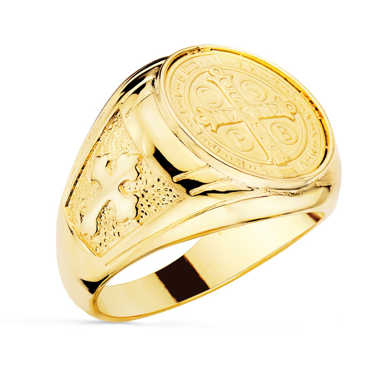 18K SELLO ORO AMARILLO CRUZ DE SAN BENITO 16 MM ANCHO 22 MM - Imagen 2