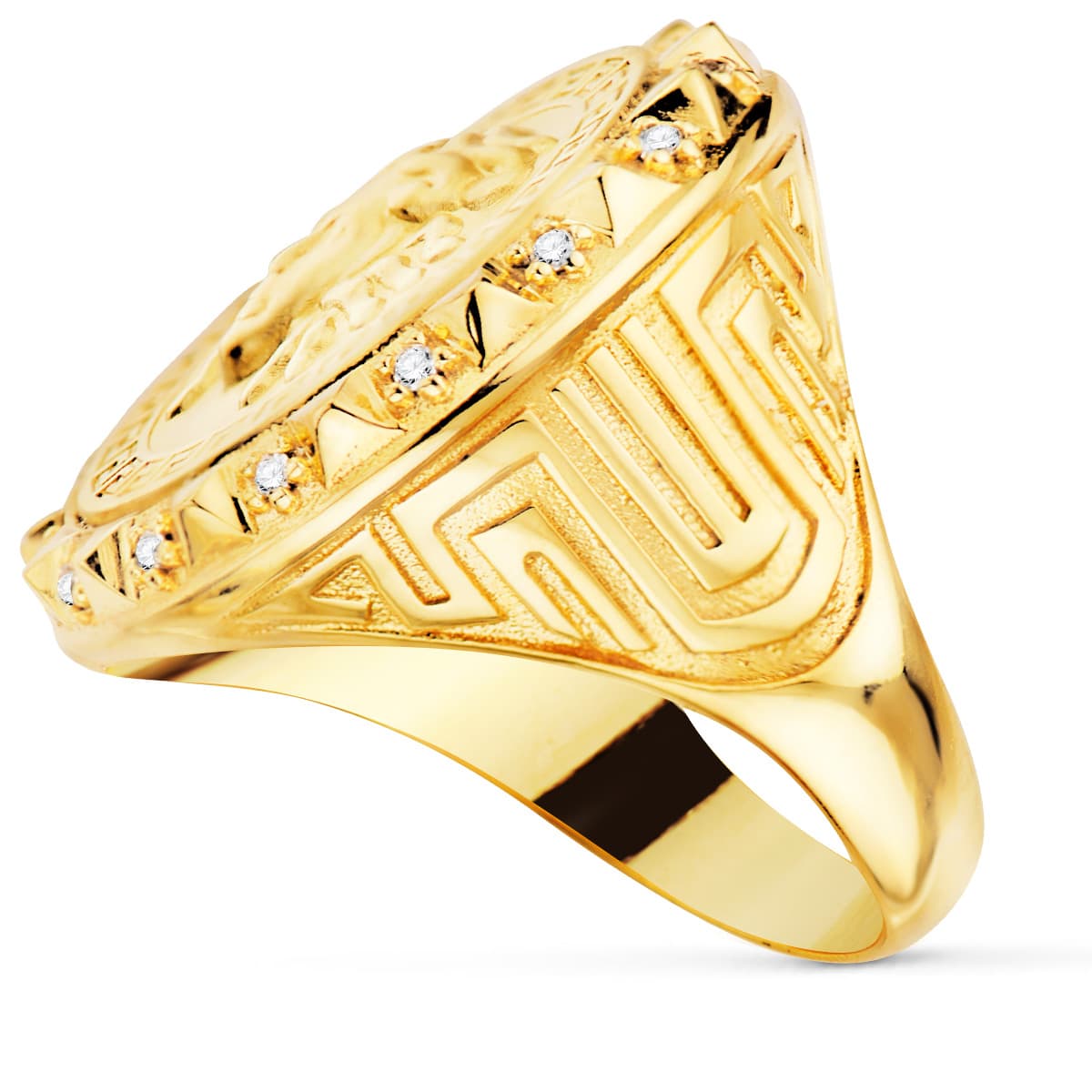 18K SELLO ORO AMARILLO MEDUSA VERSACE MATE 20 MM CON CIRCONITAS - Imagen 2