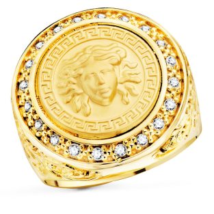 18K SELLO ORO AMARILLO MEDUSA VERSACE MATE 15 MM CON CIRCONITAS ANCHO 21 MM