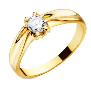 18K SOLITARIO ORO AMARILLO MACIZO CIRCONITA DE 5 MM CON GARRAS FORRADO