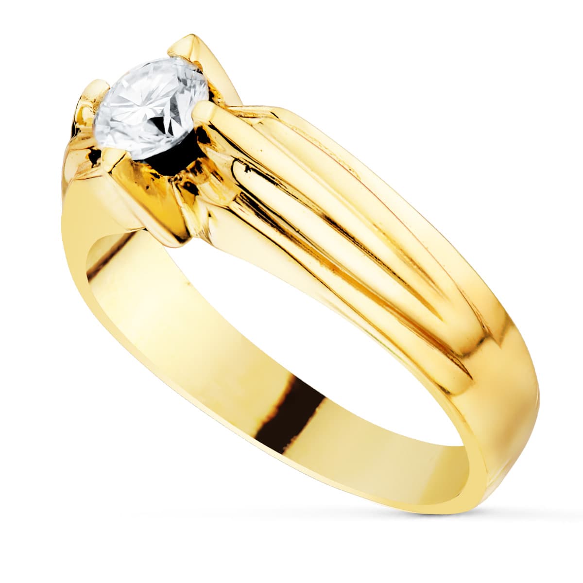 18K SOLITARIO ORO AMARILLO CABALLERO CIRCONITA 5.5 MM ANCHO CUERPO 7.5 MM - Imagen 2