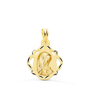 18K MEDALLA ORO AMARILLO VIRGEN NIÑA PANDERETA CALADA 19X16 MM