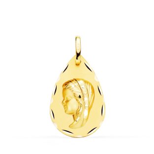 18K MEDALLA VIRGEN NIÑA GOTA TALLA CLASICA 23X15 MM