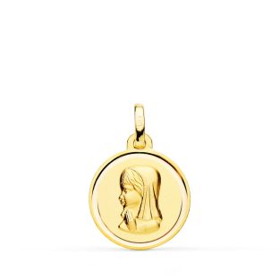 18K MEDALLA ORO AMARILLO VIRGEN NIÑA BISEL 16 MM