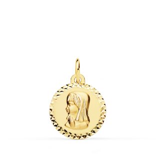 18K MEDALLA ORO AMARILLO VIRGEN NIÑA TALLA COLGANTE CRUZADA 16 MM