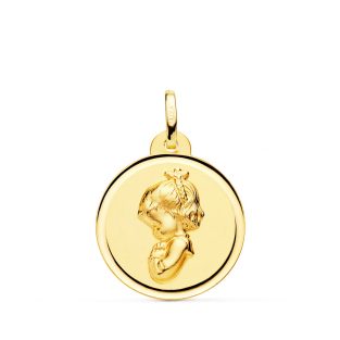 18K MEDALLA ORO AMARILLO VIRGEN NIÑA REZANDO BISEL 16 MM