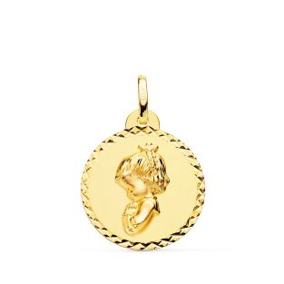 18K MEDALLA ORO AMARILLO VIRGEN NIÑA REZANDO TALLA CRUZADA 20 MM