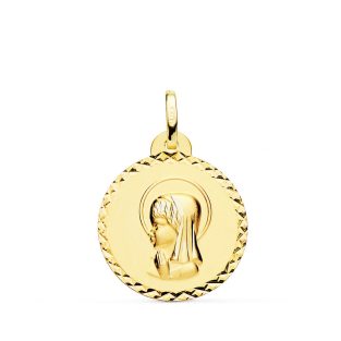 18K MEDALLA ORO AMARILLO VIRGEN NIÑA TALLA CRUZADA 20 MM