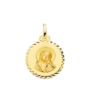 18K MEDALLA VIRGEN MARIA Y ESPIRITU SANTO TALLA CRUZADA 20 MM