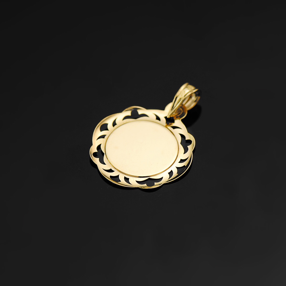 18K MEDALLA VIRGEN NIÑA CERCO CALADO EN BRILLO 20X18 MM - Imagen 3