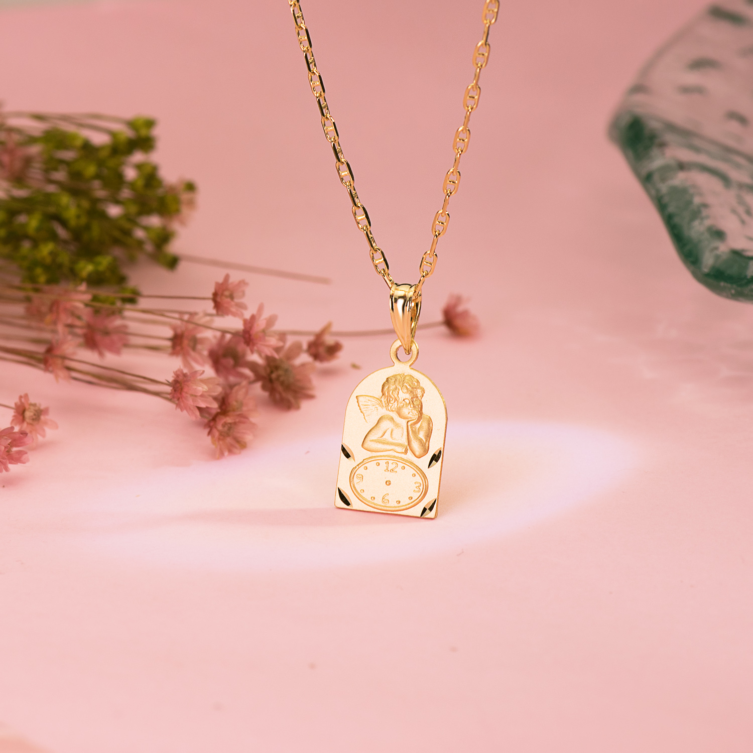 18K MEDALLA ARCO ANGELITO BUROL CON RELOJ TALLADA 18X11 MM - Imagen 2