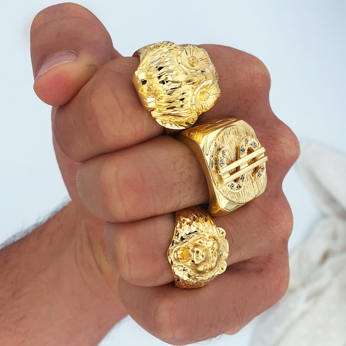 18K SELLO ORO AMARILLO MACIZO DOLAR CON CIRCONITAS ANCHO 22X20 MM - Imagen 3