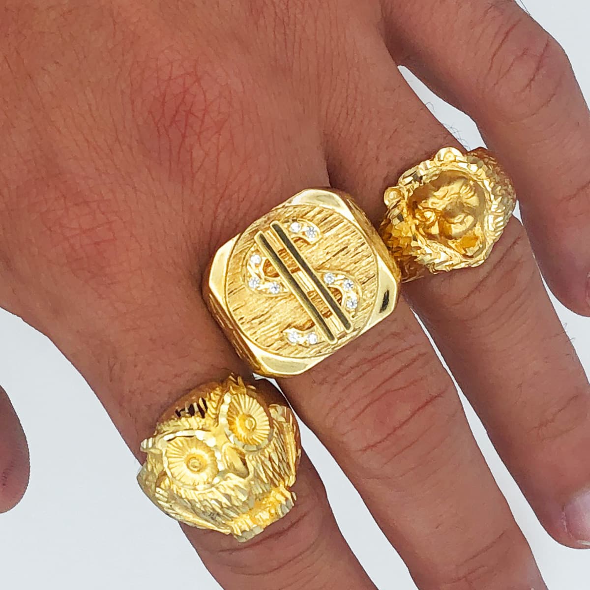 18K SELLO ORO AMARILLO MACIZO CABEZA DE BUHO TALLADO 22X22 MM - Imagen 3