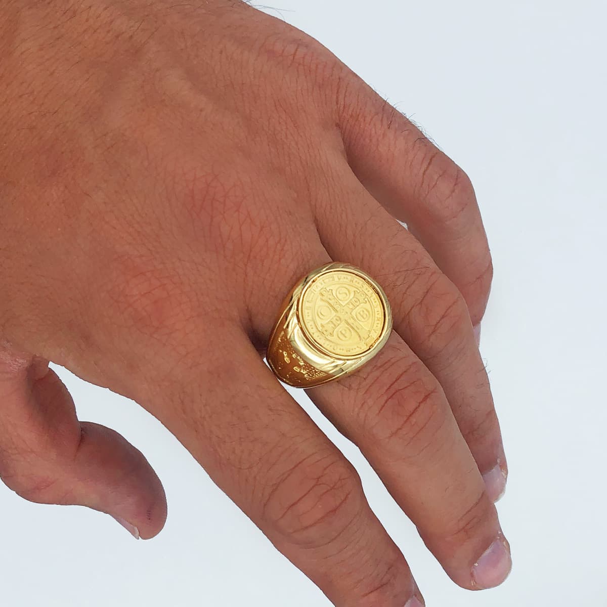 18K SELLO ORO AMARILLO CRUZ DE SAN BENITO 16 MM ANCHO 22 MM - Imagen 3