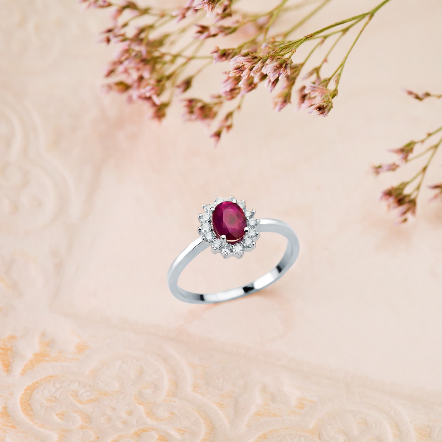 18K SORTIJA ORO BLANCO RUBI 1.04 QT. DIAMANTES 0.35 QTS. SI-H - Imagen 2