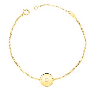 18K PULSERA ORO AMARILLO DISCO EN BRILLO REDONDO 12 MM. LARGO: 18 3 CM